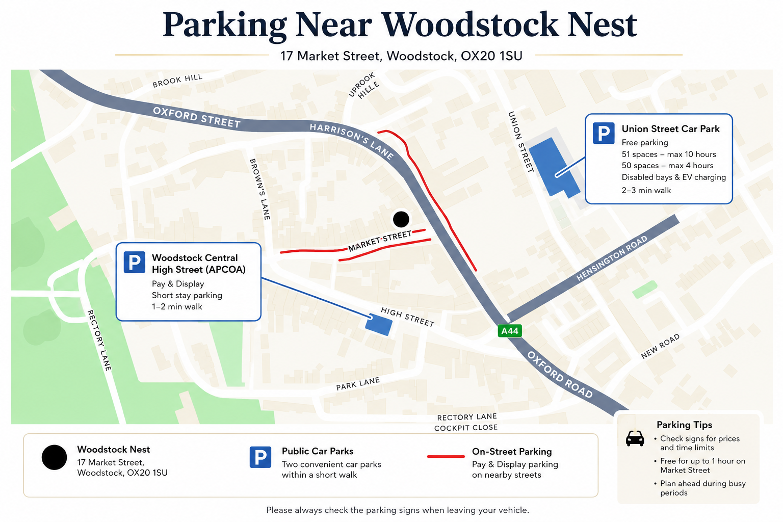 Parking in Woodstock map and town centre information